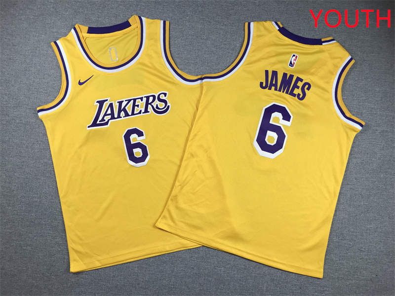 Youth Los Angeles Lakers 6 James Yellow Nike 2025 NBA Jersey style 1